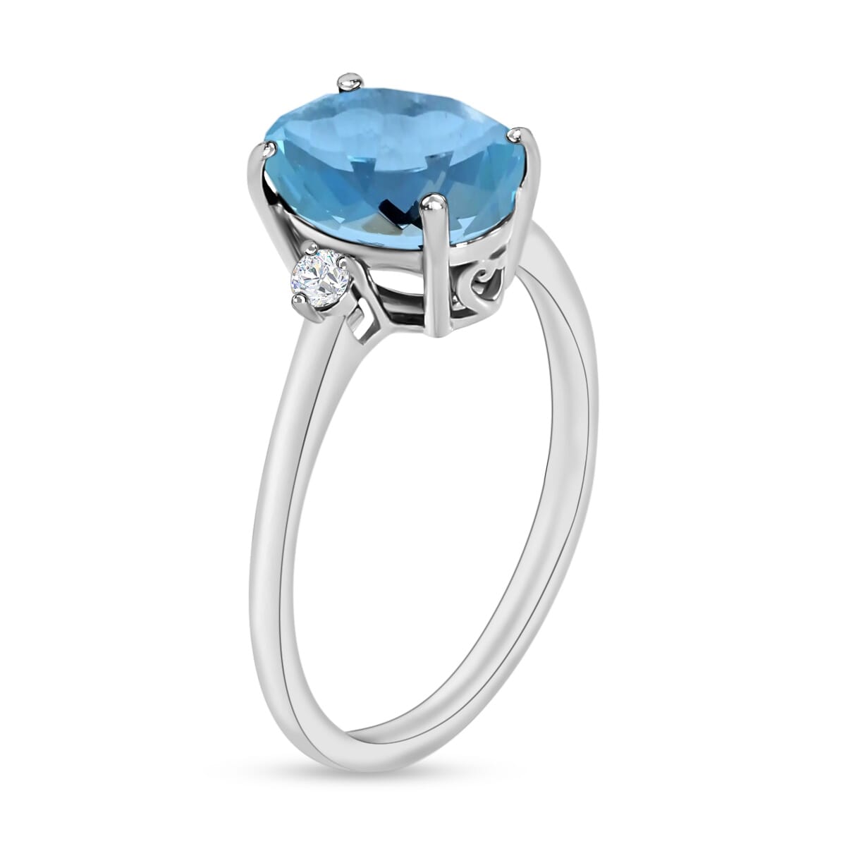 Rhapsody AAAA Santa Maria Aquamarine and E-F VS Diamond Ring in 950 Platinum (Size 6.5) 5.50 Grams 1.90 ctw image number 2