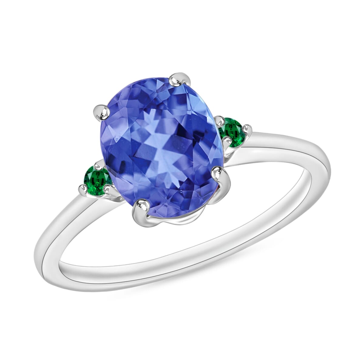 Luxoro 14K White Gold Premium Tanzanite and Boyaca Colombian Emerald Ring (Size 4.0) 4 Grams 2.10 ctw image number 0