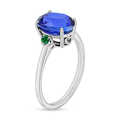 Luxoro Premium Tanzanite and Boyaca Colombian Emerald 2.10 ctw Ring in 14K White Gold (Size 4.0) 4 Grams