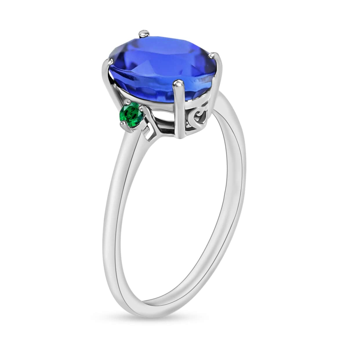 Luxoro 14K White Gold Premium Tanzanite and Boyaca Colombian Emerald Ring (Size 4.0) 4 Grams 2.10 ctw image number 2