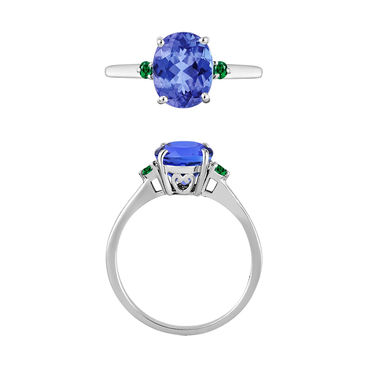 Luxoro Premium Tanzanite and Boyaca Colombian Emerald 2.10 ctw Ring in 14K White Gold (Size 4.0) 4 Grams (Del. in 10-12 Days)