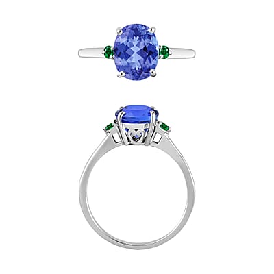 Luxoro Premium Tanzanite and Boyaca Colombian Emerald 2.10 ctw Ring in 14K White Gold (Size 4.0) 4 Grams