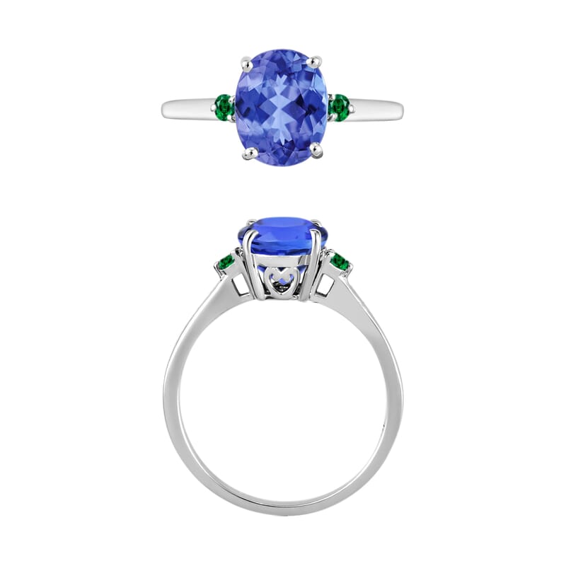Luxoro Premium Tanzanite and Boyaca Colombian Emerald 2.10 ctw Ring in 14K White Gold (Size 4.0) 4 Grams