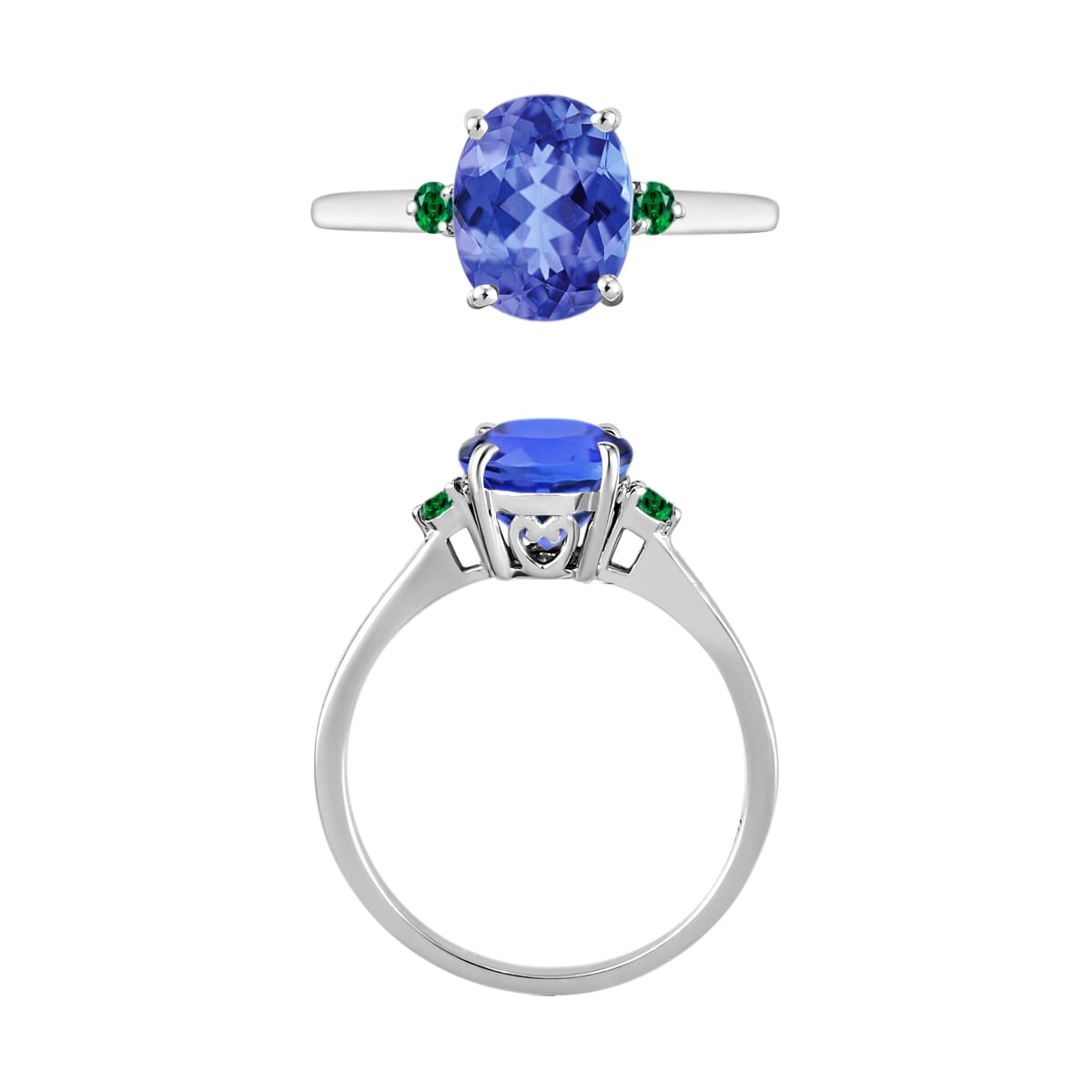 Luxoro 14K White Gold Premium Tanzanite and Boyaca Colombian Emerald Ring (Size 4.0) 4 Grams 2.10 ctw image number 3