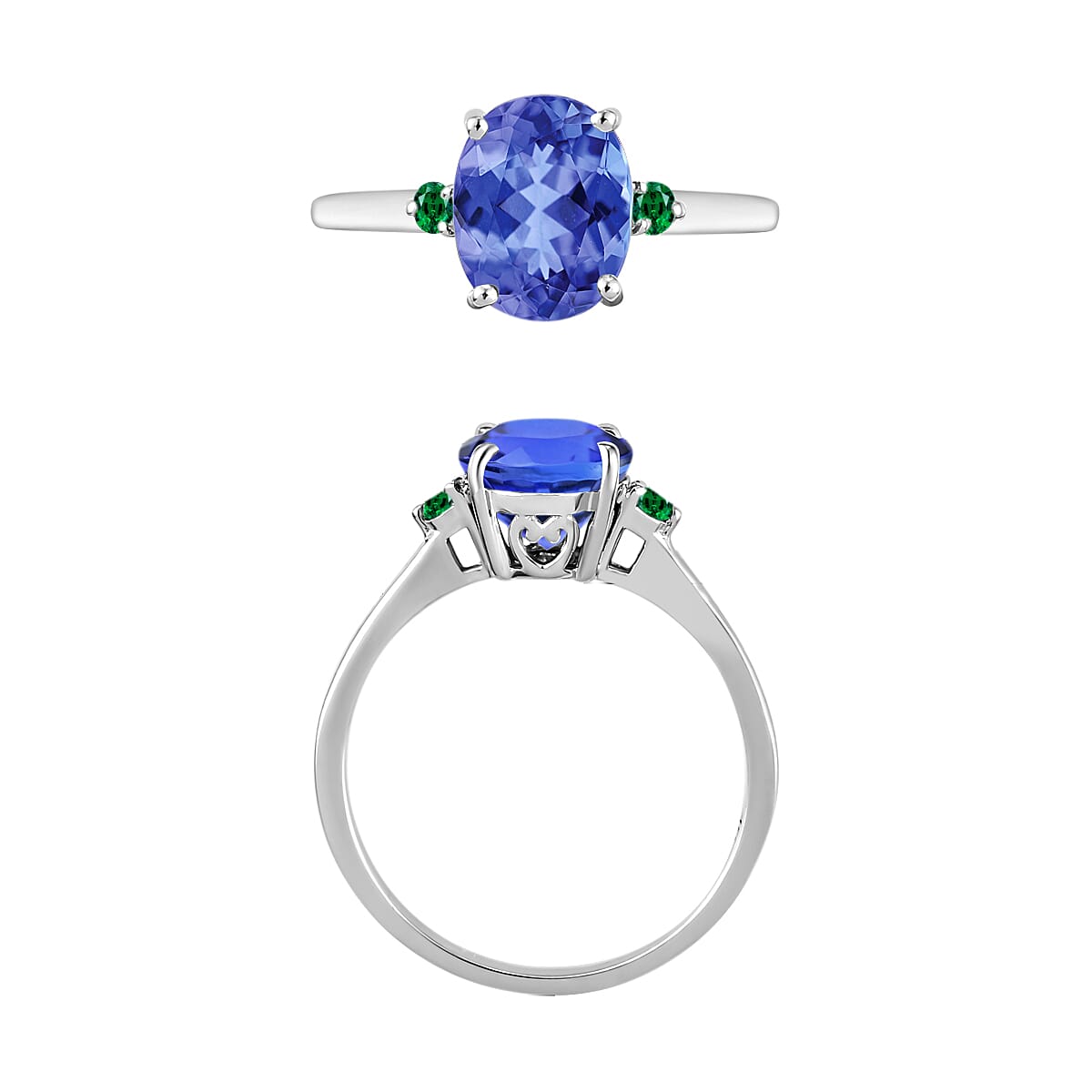 Luxoro Premium Tanzanite and Boyaca Colombian Emerald 2.10 ctw Ring in 14K White Gold (Size 5.5) 4 Grams image number 3