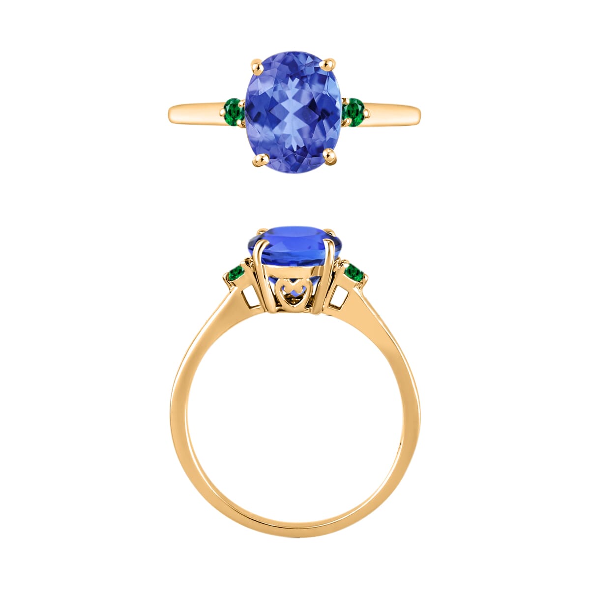 Luxoro Premium Tanzanite and Boyaca Colombian Emerald 2.10 ctw Ring in 14K Yellow Gold (Size 4.0) 4 Grams image number 3
