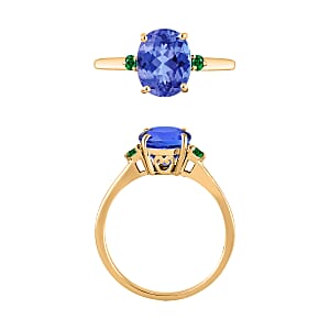 Luxoro Premium Tanzanite and Boyaca Colombian Emerald 2.10 ctw Ring in 14K Yellow Gold (Size 5.5) 4 Grams