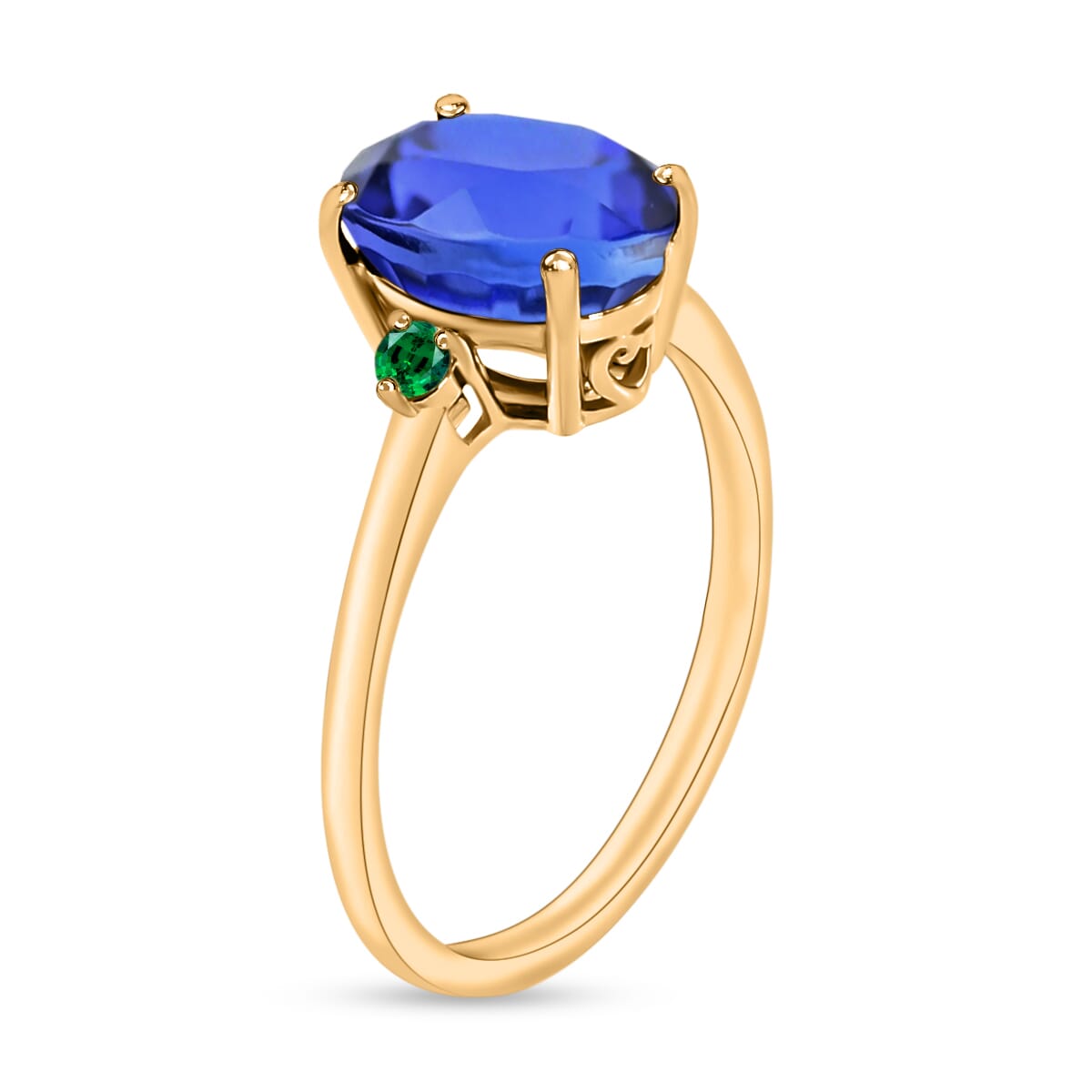 Luxoro Premium Tanzanite and Boyaca Colombian Emerald 2.10 ctw Ring in 14K Yellow Gold (Size 7.5) 4 Grams image number 2