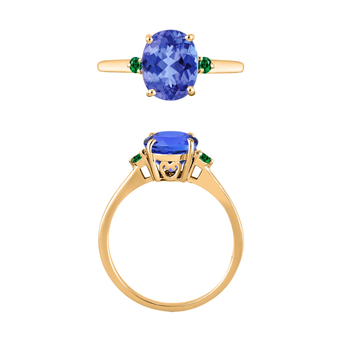 Luxoro Premium Tanzanite and Boyaca Colombian Emerald 2.10 ctw Ring in 14K Yellow Gold (Size 7.5) 4 Grams image number 3