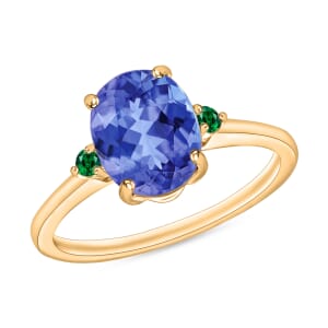 Luxoro Premium Tanzanite and Boyaca Colombian Emerald 2.10 ctw Ring in 14K Yellow Gold (Size 8.5) 4 Grams