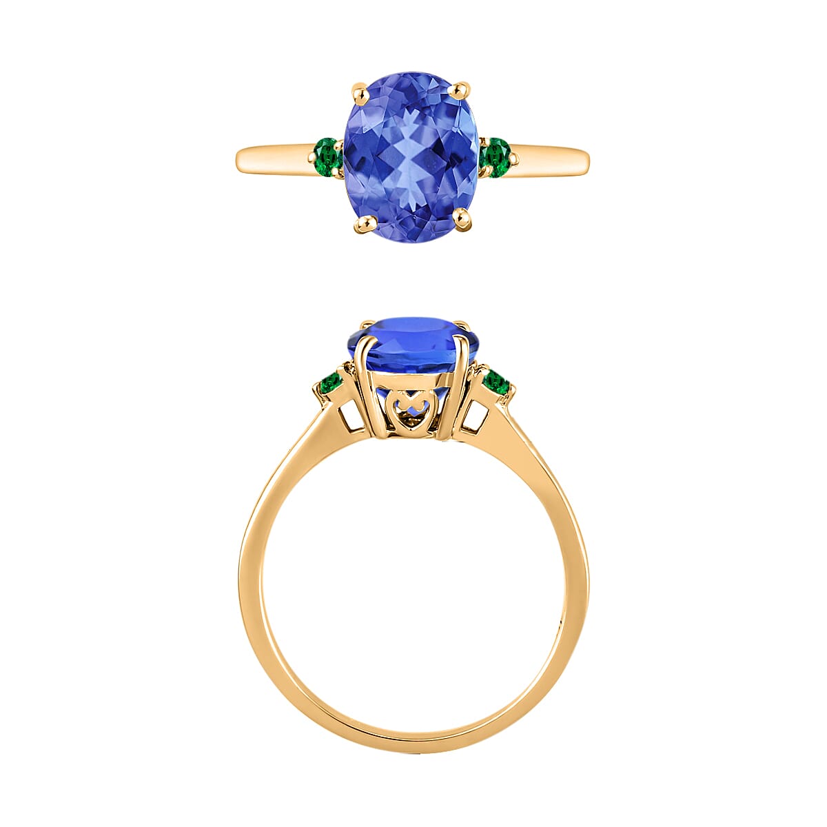 Luxoro Premium Tanzanite and Boyaca Colombian Emerald 2.10 ctw Ring in 14K Yellow Gold (Size 10.0) 4 Grams image number 3
