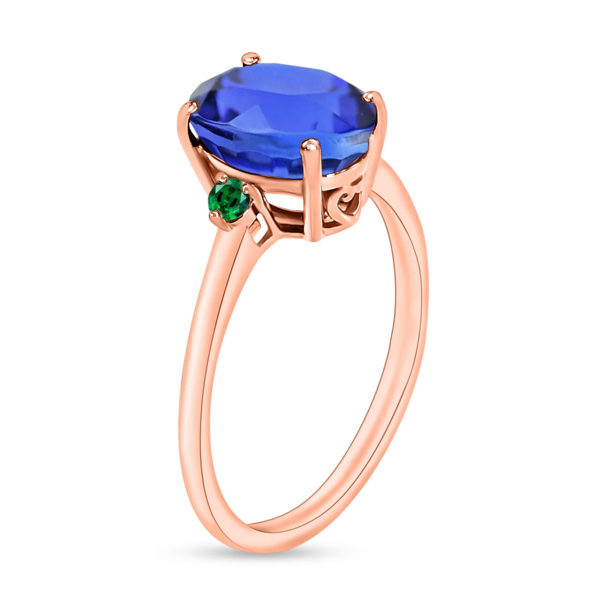 Luxoro Premium Tanzanite and Boyaca Colombian Emerald 2.10 ctw Ring in 14K Rose Gold (Size 5.5) 4 Grams image number 2