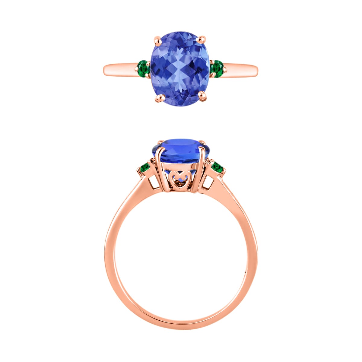 Luxoro Premium Tanzanite and Boyaca Colombian Emerald 2.10 ctw Ring in 14K Rose Gold (Size 5.5) 4 Grams image number 3