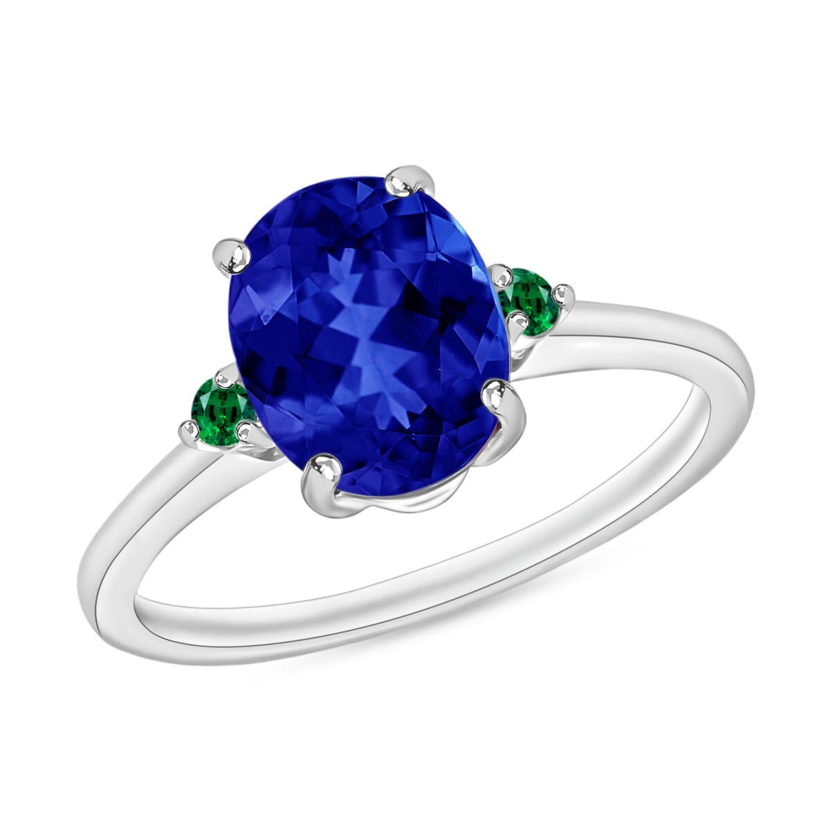Rhapsody 950 Platinum AAAA Tanzanite and Boyaca Colombian Emerald Ring (Size 5.0) 5.50 Grams 2.10 ctw image number 0
