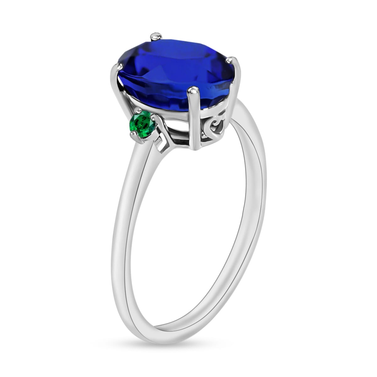 Rhapsody 950 Platinum AAAA Tanzanite and Boyaca Colombian Emerald Ring (Size 5.0) 5.50 Grams 2.10 ctw image number 1
