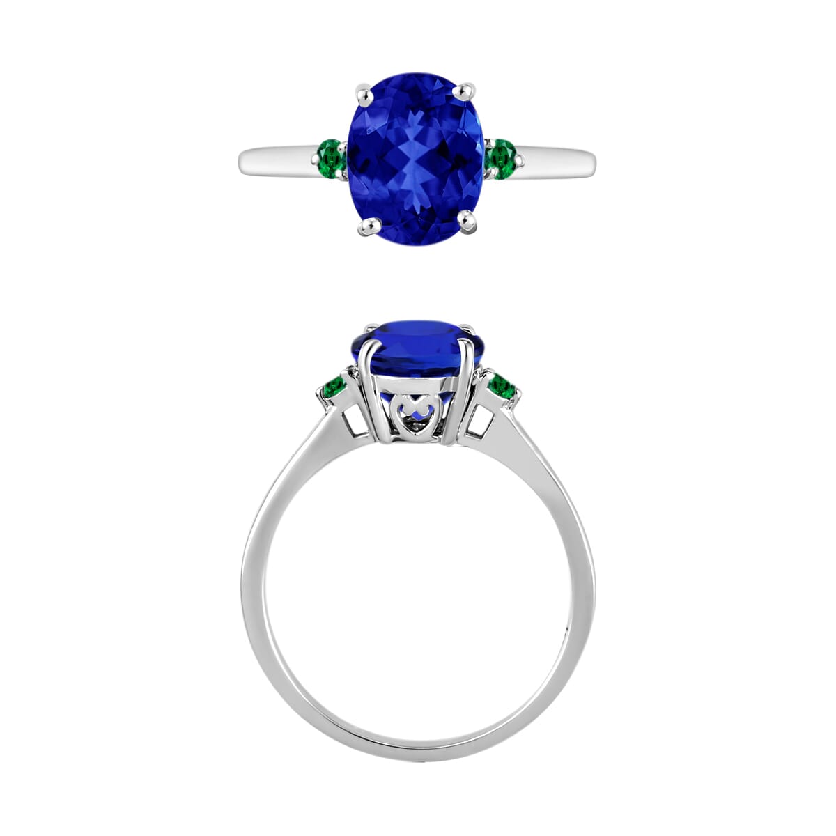 Rhapsody 950 Platinum AAAA Tanzanite and Boyaca Colombian Emerald Ring (Size 10.0) 5.50 Grams 2.10 ctw image number 2