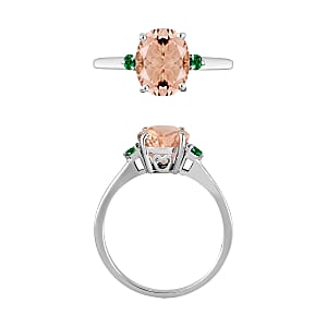 Luxoro 14K White Gold Premium Marropino Morganite and Boyaca Colombian Emerald Ring (Size 4.0) 4 Grams 2.50 ctw (Del. in 10-12 Days)