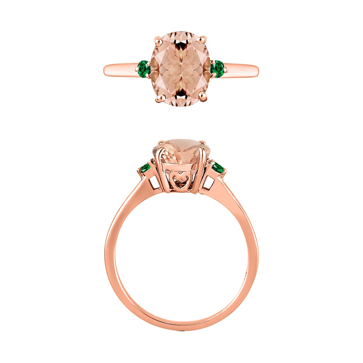 Luxoro 14K Rose Gold Premium Marropino Morganite and Boyaca Colombian Emerald Ring (Size 7.0) 4 Grams 2.50 ctw (Del. in 10-12 Days) image number 2