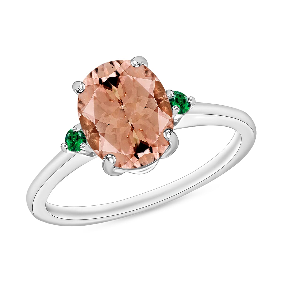 Rhapsody 950 Platinum AAAA Marropino Morganite and Boyaca Colombian Emerald Ring (Size 4.0) 5.50 Grams 2.50 ctw (Del. in 10-12 Days) image number 0