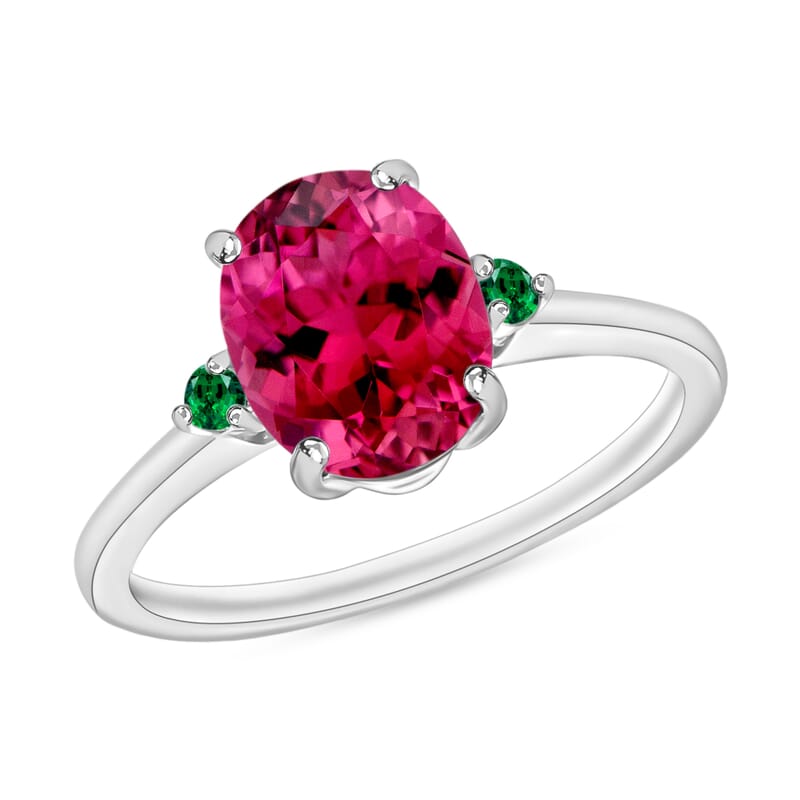 Luxoro Premium Ouro Fino Rubellite and Boyaca Colombian Emerald 2.50 ctw Ring in 14K White Gold (Size 4.0) 4 Grams