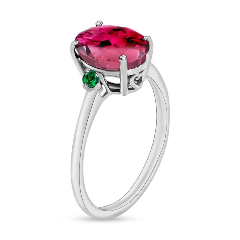 Luxoro Premium Ouro Fino Rubellite and Boyaca Colombian Emerald 2.50 ctw Ring in 14K White Gold (Size 4.0) 4 Grams
