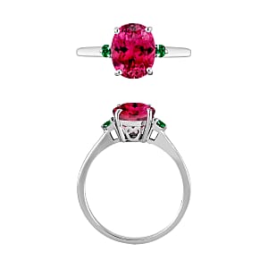 Luxoro Premium Ouro Fino Rubellite and Boyaca Colombian Emerald 2.50 ctw Ring in 14K White Gold (Size 4.0) 4 Grams (Del. in 10-12 Days)