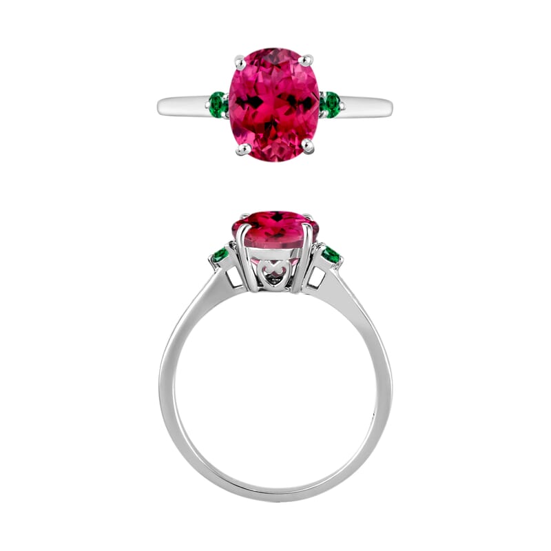 Luxoro Premium Ouro Fino Rubellite and Boyaca Colombian Emerald 2.50 ctw Ring in 14K White Gold (Size 4.0) 4 Grams