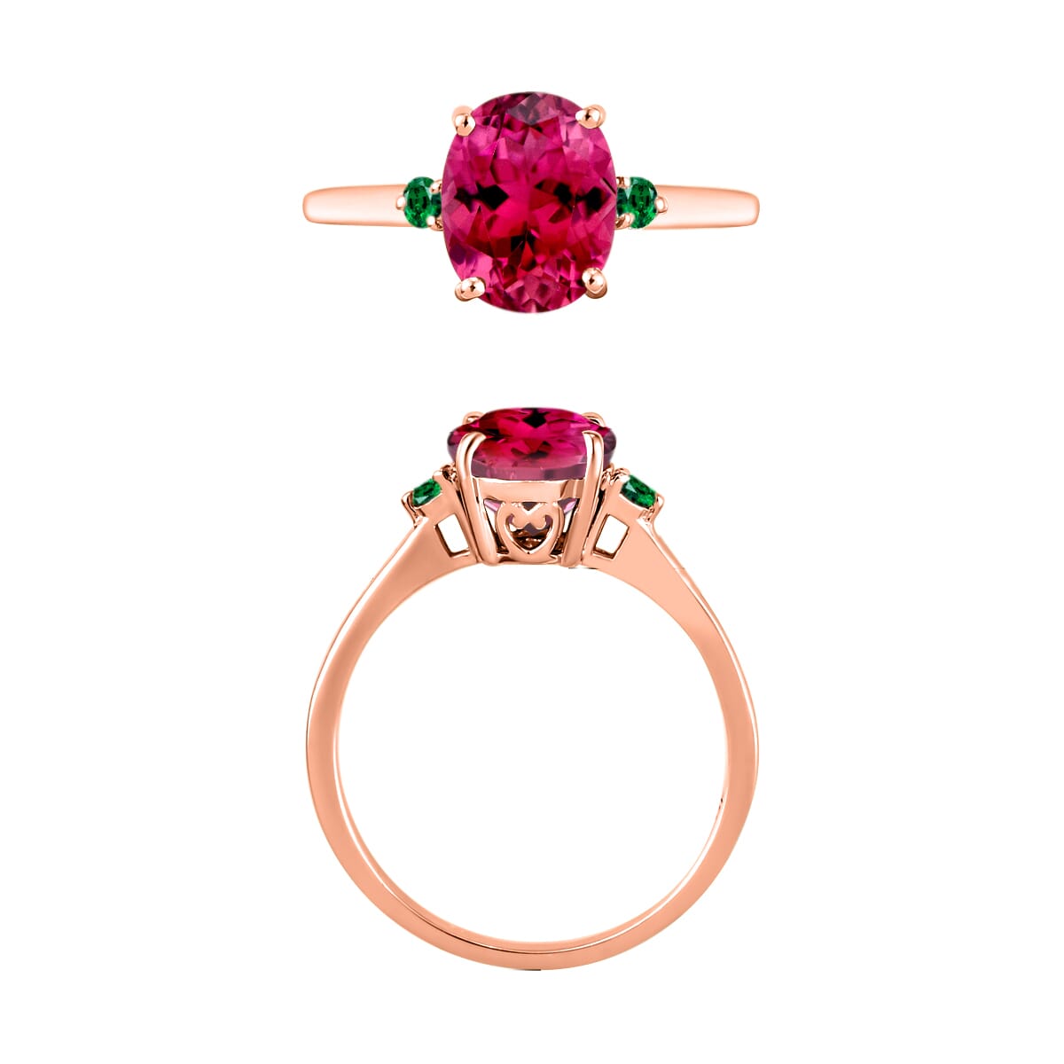 Luxoro Premium Ouro Fino Rubellite and Boyaca Colombian Emerald 2.50 ctw Ring in 14K Rose Gold (Size 6.0) 4 Grams image number 3