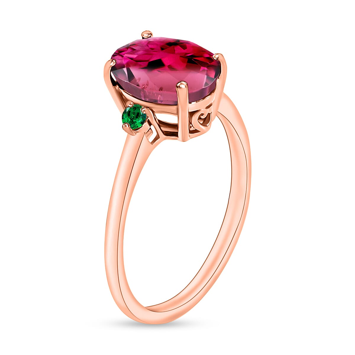 Luxoro Premium Ouro Fino Rubellite and Boyaca Colombian Emerald 2.50 ctw Ring in 14K Rose Gold (Size 9.0) 4 Grams (Del. in 10-12 Days) image number 2