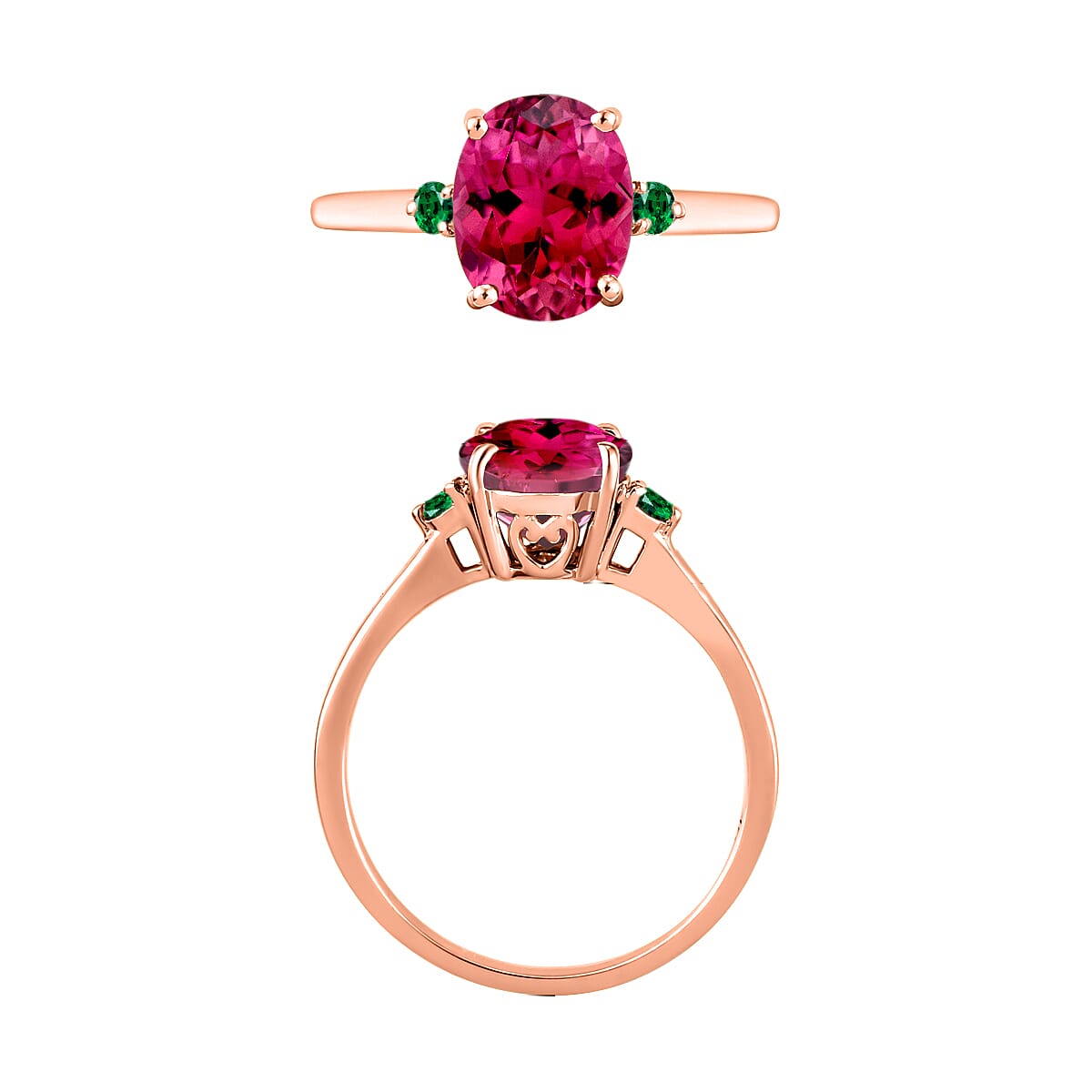 Luxoro Premium Ouro Fino Rubellite and Boyaca Colombian Emerald 2.50 ctw Ring in 14K Rose Gold (Size 9.0) 4 Grams (Del. in 10-12 Days) image number 3