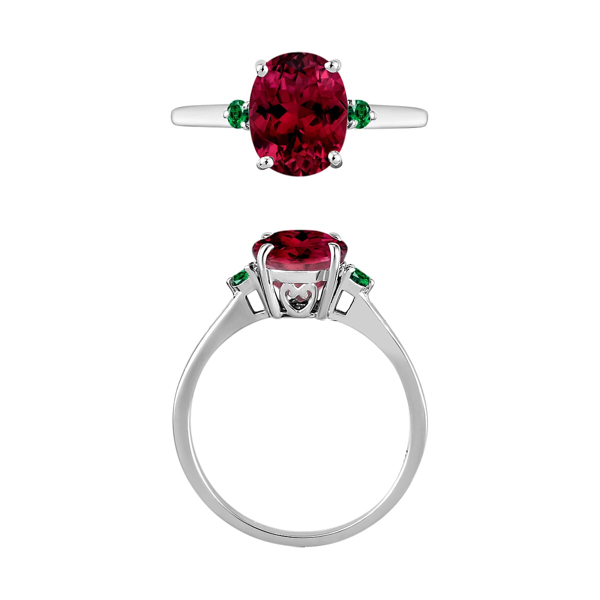 Rhapsody AAAA Ouro Fino Rubellite and Boyaca Colombian Emerald 2.50 ctw Ring in 950 Platinum (Size 9.0) 5.50 Grams (Del. in 10-12 Days) image number 3