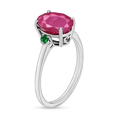 Luxoro 14K White Gold Premium Mozambique Ruby and Boyaca Colombian Emerald Ring (Size 4.0) 4 Grams 2.70 ctw