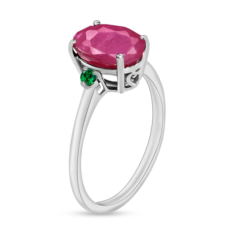 Luxoro 14K White Gold Premium Mozambique Ruby and Boyaca Colombian Emerald Ring (Size 4.0) 4 Grams 2.70 ctw