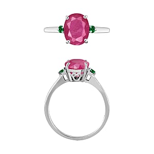 Luxoro 14K White Gold Premium Mozambique Ruby and Boyaca Colombian Emerald Ring (Size 4.0) 4 Grams 2.70 ctw (Del. in 10-12 Days)
