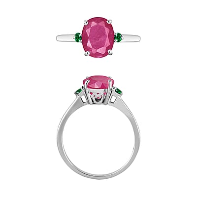 Luxoro 14K White Gold Premium Mozambique Ruby and Boyaca Colombian Emerald Ring (Size 4.0) 4 Grams 2.70 ctw