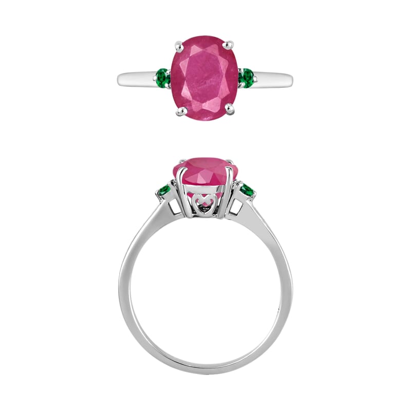 Luxoro 14K White Gold Premium Mozambique Ruby and Boyaca Colombian Emerald Ring (Size 4.0) 4 Grams 2.70 ctw