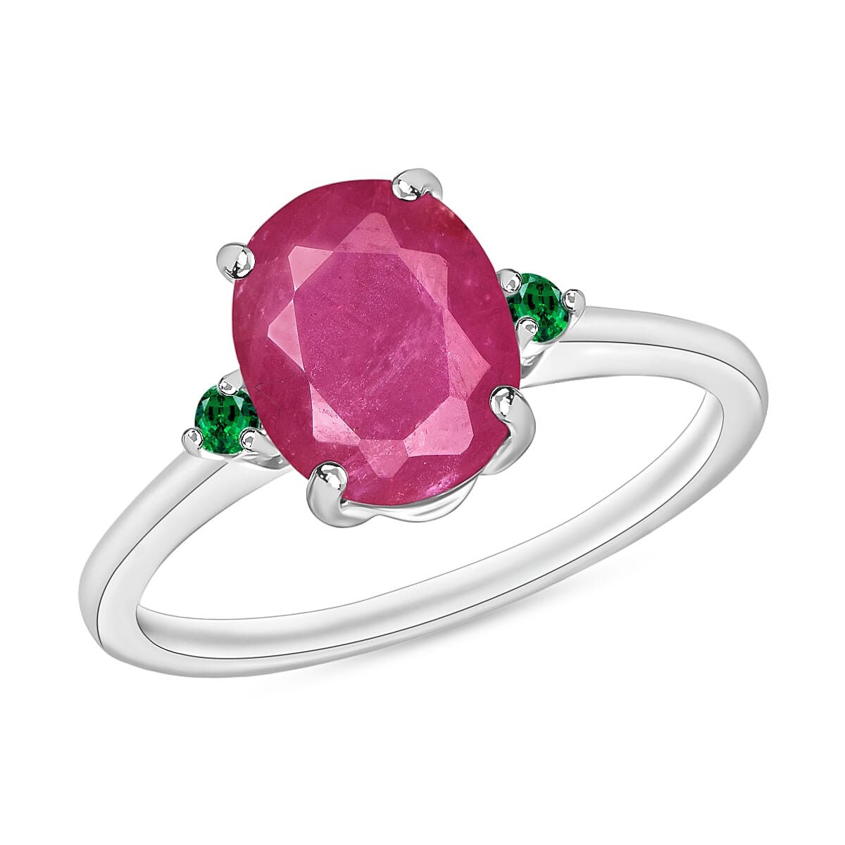 Luxoro 14K White Gold Premium Mozambique Ruby and Boyaca Colombian Emerald Ring (Size 7.5) 4 Grams 2.70 ctw (Del. in 10-12 Days) image number 0