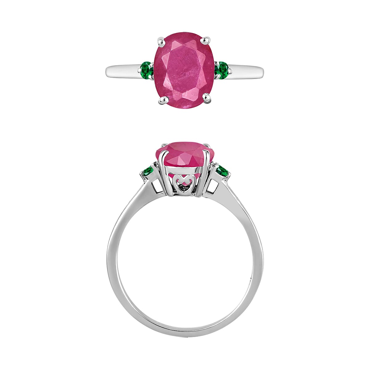 Luxoro 14K White Gold Premium Mozambique Ruby and Boyaca Colombian Emerald Ring (Size 7.5) 4 Grams 2.70 ctw (Del. in 10-12 Days) image number 3