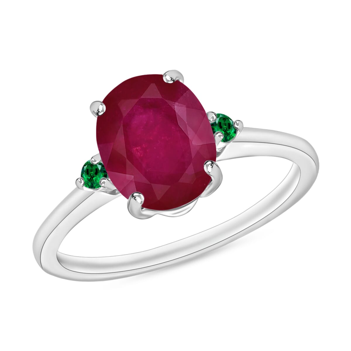 Rhapsody 950 Platinum AAAA Mozambique Ruby and Boyaca Colombian Emerald Ring (Size 4.0) 5.50 Grams 2.70 ctw image number 0