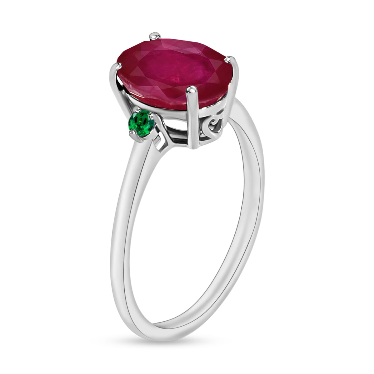 Rhapsody 950 Platinum AAAA Mozambique Ruby and Boyaca Colombian Emerald Ring (Size 4.0) 5.50 Grams 2.70 ctw image number 2