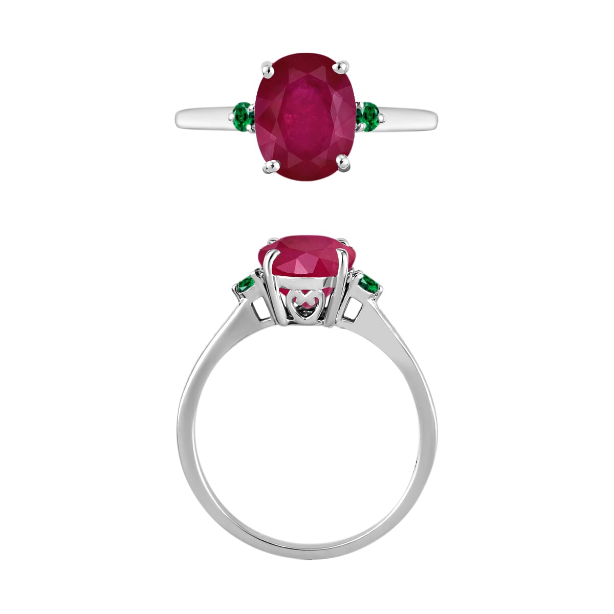 Rhapsody 950 Platinum AAAA Mozambique Ruby and Boyaca Colombian Emerald Ring (Size 4.0) 5.50 Grams 2.70 ctw image number 3
