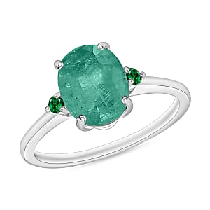 Luxoro 14K White Gold Premium Kagem Zambian Emerald and Boyaca Colombian Emerald Ring (Size 4.0) 4 Grams 1.90 ctw