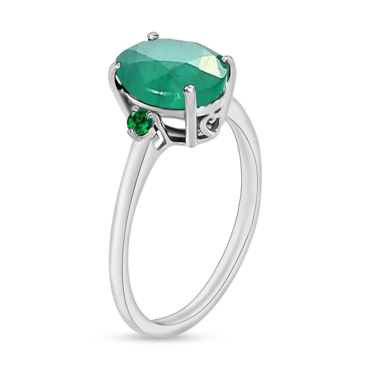 Luxoro 14K White Gold Premium Kagem Zambian Emerald and Boyaca Colombian Emerald Ring (Size 4.0) 4 Grams 1.90 ctw image number 2