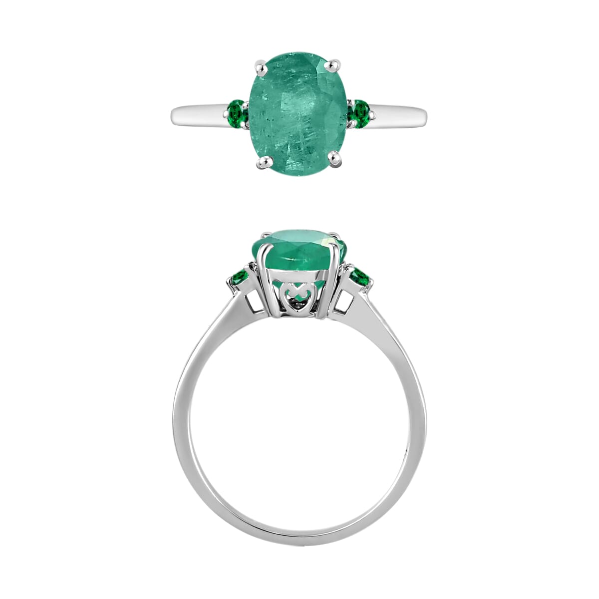 Luxoro 14K White Gold Premium Kagem Zambian Emerald and Boyaca Colombian Emerald Ring (Size 4.0) 4 Grams 1.90 ctw image number 3