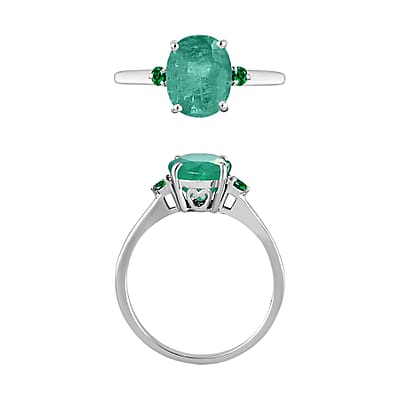 Luxoro 14K White Gold Premium Kagem Zambian Emerald and Boyaca Colombian Emerald Ring (Size 4.0) 4 Grams 1.90 ctw