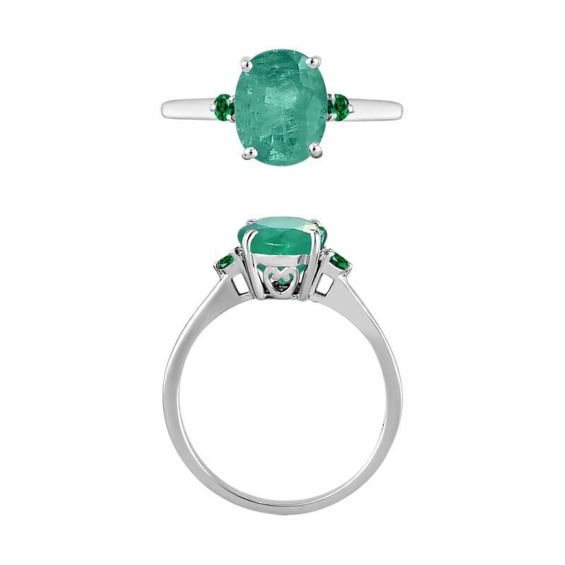 Luxoro 14K White Gold Premium Kagem Zambian Emerald and Boyaca Colombian Emerald Ring (Size 4.0) 4 Grams 1.90 ctw