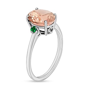Luxoro 14K White Gold Premium Pink Morganite and Boyaca Colombian Emerald Ring (Size 4.0) 4 Grams 2.50 ctw (Del. in 10-12 Days)