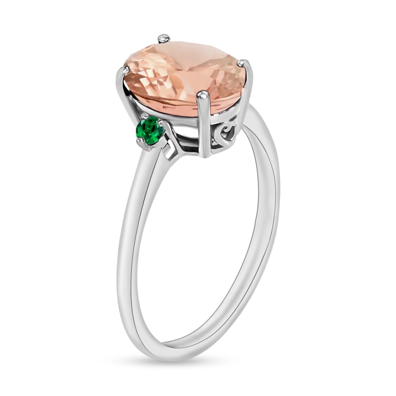 Luxoro 14K White Gold Premium Pink Morganite and Boyaca Colombian Emerald Ring (Size 4.0) 4 Grams 2.50 ctw