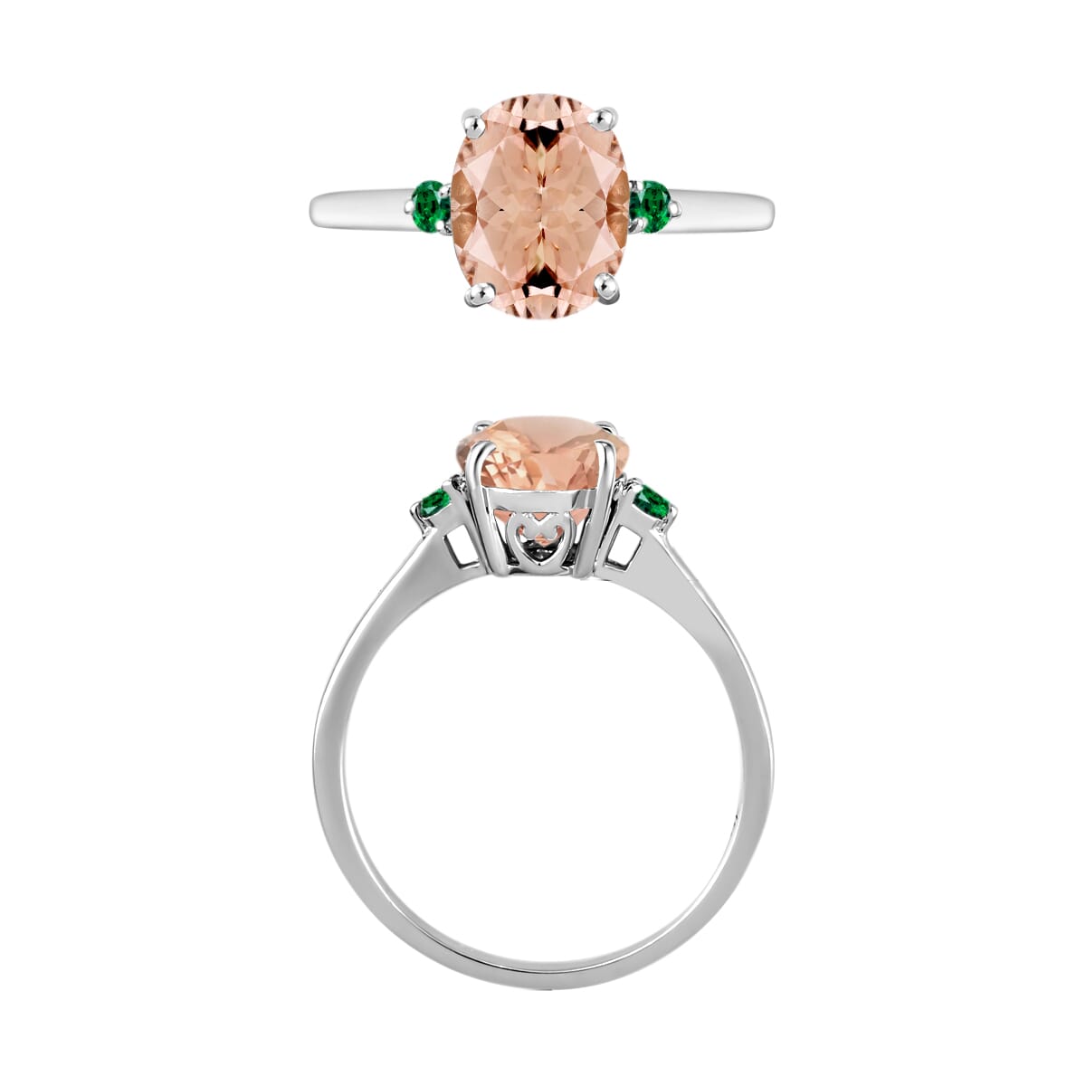 Luxoro 14K White Gold Premium Pink Morganite and Boyaca Colombian Emerald Ring (Size 4.0) 4 Grams 2.50 ctw image number 3