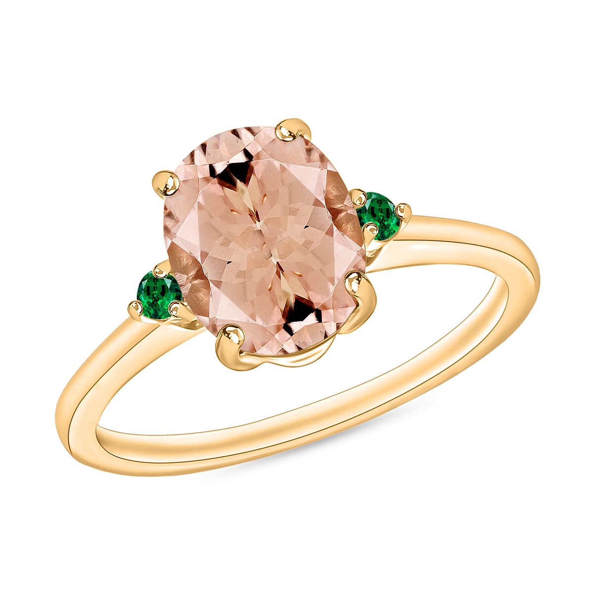 Luxoro 14K Yellow Gold Premium Pink Morganite and Boyaca Colombian Emerald Ring (Size 9.5) 4 Grams 2.50 ctw (Del. in 10-12 Days) image number 0